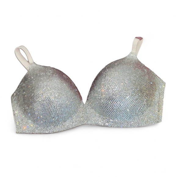 Luxe Crystal Diamond Sparkly Classic Glam Bling Wireless Bra Top All Sizes New - Picture 4 of 15